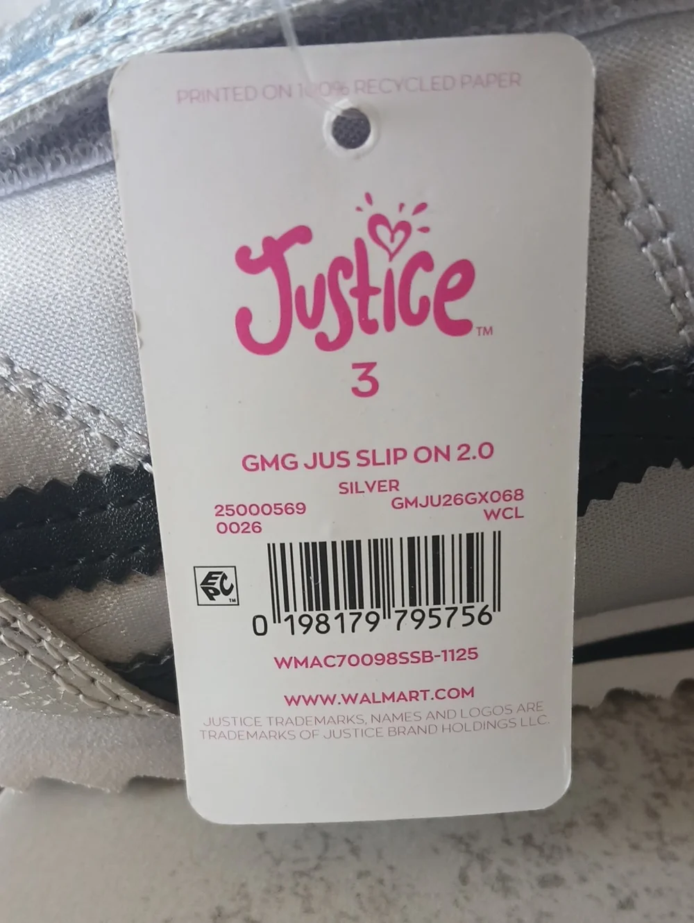 Justice Silver Metallic Slip-On Kids Sneakers